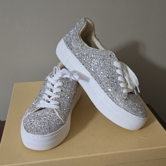 Betsey Johnson Shoes - Betsey Johnson Glittering Rhinestone Silver Sneakers Size 7.5
